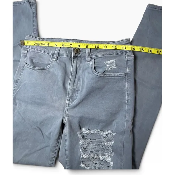 American Eagle High Waisted Skinny Distressed Ripped Grey Jeans Womens Size 4 - Image 5