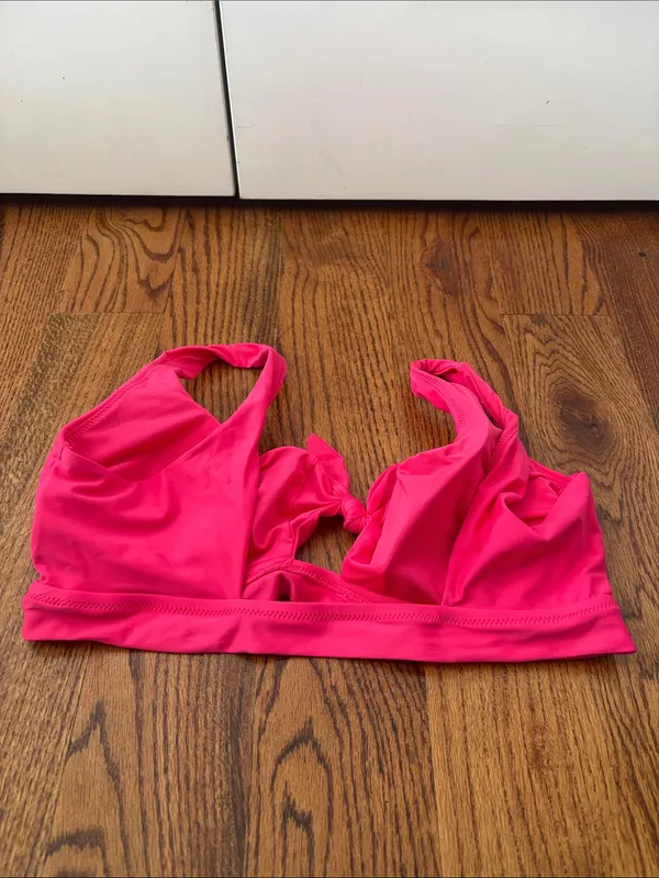 aerie Women's Neon Pink Tie-Front Swim Top Size XL - Image 2