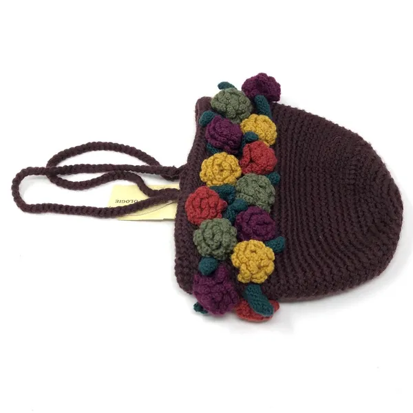 ANTHROPOLOGIE brown crochet wool bag with crochet flowers, NWT - Image 9