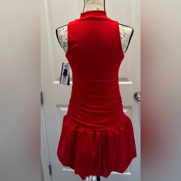 Madden NYC Red Sleeveless Mock-Neck Ruche Dress - Image 3