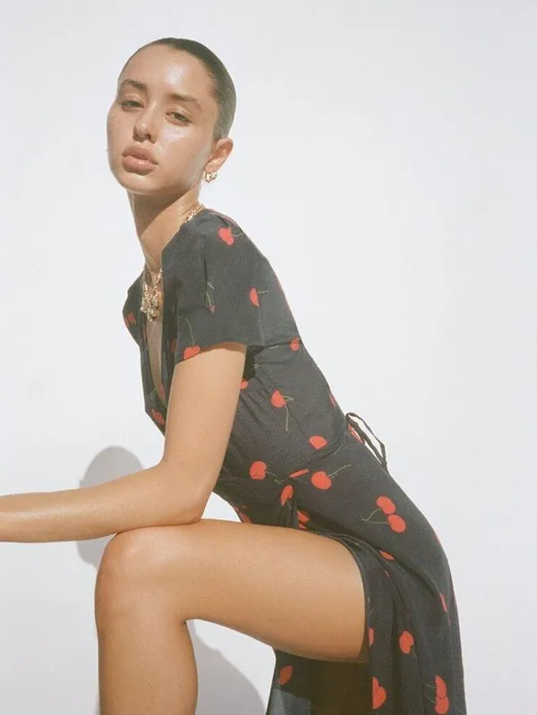 💕REALISATION PAR💕 The Teale Midi Wrap Dress ~ Wilde Cherry Print XXS NWOT - Image 5