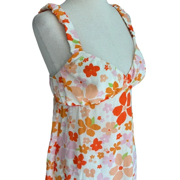 Le Lis Collection Baby Girl Empire Waist Mini Dress Frill Straps Orange Floral M - Image 3