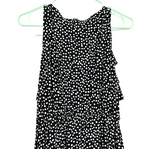 Danny and Nicole size small black‎ with white polka dots sleeveless tiered dress - Image 4