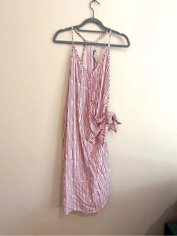 Paulina Katarina Red Striped Wrap Midi Summer Dress Size Large - Image 2