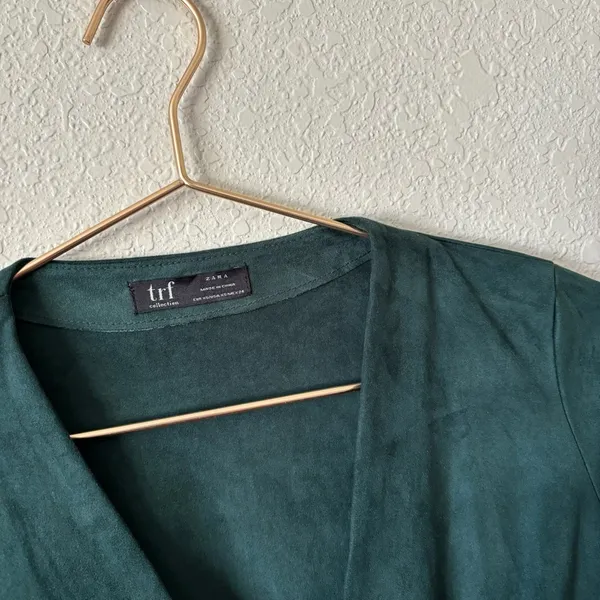 ZARA trf Collection Emerald Green Faux Suede Belted Romper - Image 4
