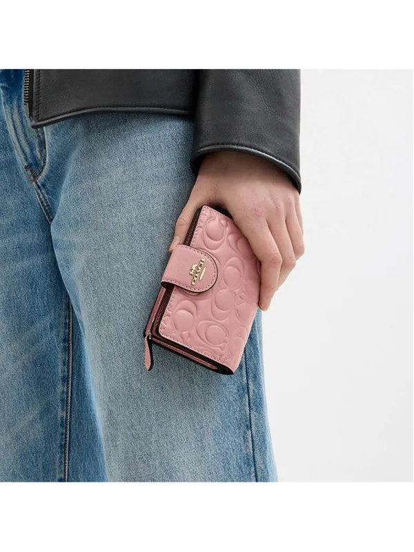 NEW Coach Signature Leather Medium Corner Zip Wallet Pink Petal CZ341 NWT - Image 4