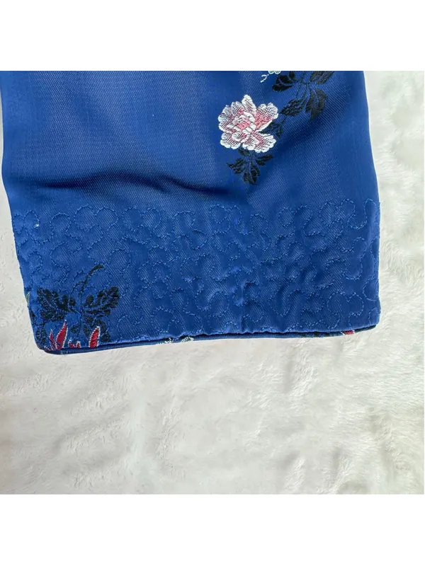 Peony Asian Kimono Jacket REVERSIBLE Blue Floral or Red Shanghai China Vintage L - Image 8