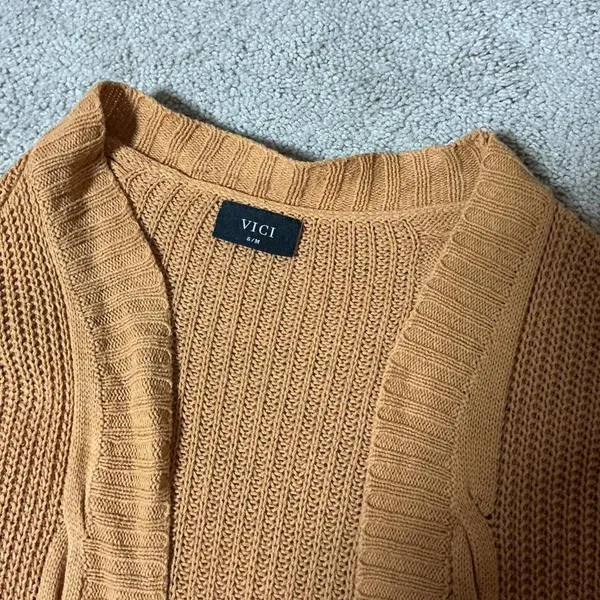 VICI Cable Knit Cocoon Open Front Cardigan Sweater Women S M Tan Pockets Coastal - Image 5