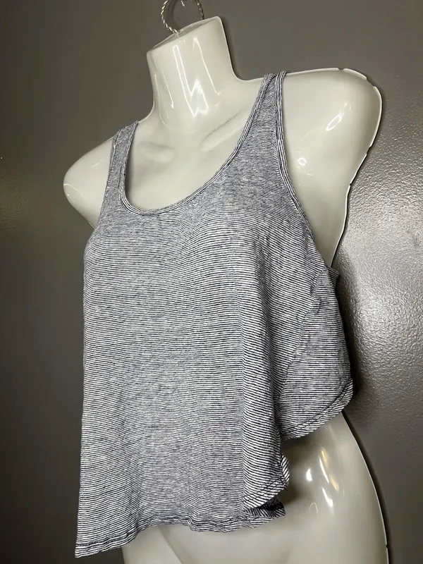 Project Social T Tank Top Womens Medium Gray Striped Linen Cropped Racerback - Image 3