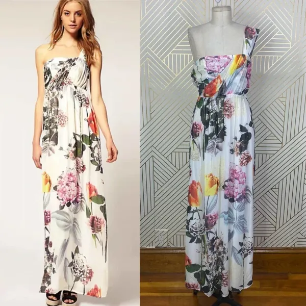 ASOS Floral One Shoulder Maxi Dress‎ in White Size 2 - Image 2