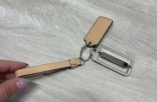 Luxury Tan and Silver Leather Keychain Handbag Chains Accessories - Image 2