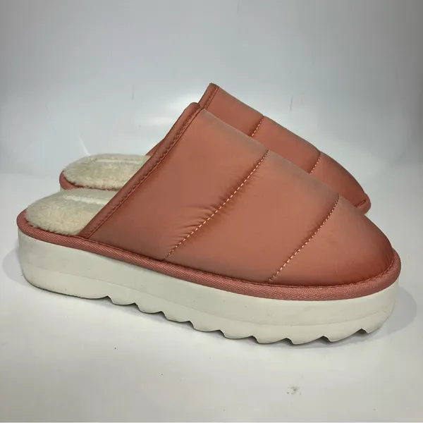 Anthropologie‎ Maeve puffy platform slippers mules peach white women’s size 8-9 - Image 2