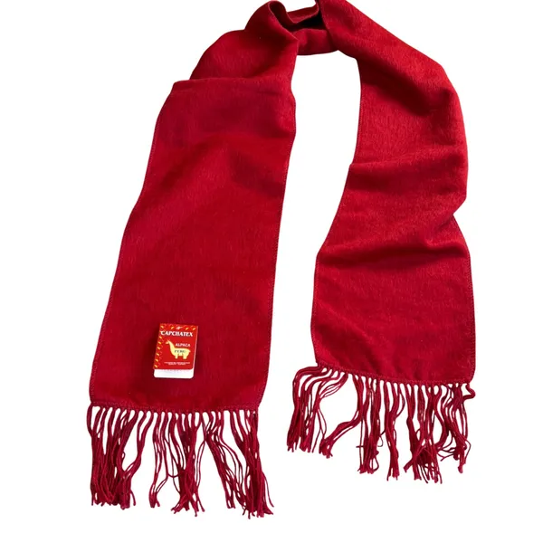 Capchatex Peru Alpaca Wool Scarf Unisex Winter Handmade Red Fringe Holiday Gift - Image 8