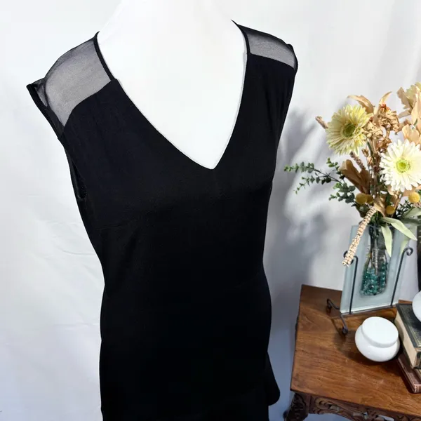 Sandro Paris Black Mesh Shoulder Tiered Ruffle Hem Mini Dress Sz 3 / L 💛 - Image 4