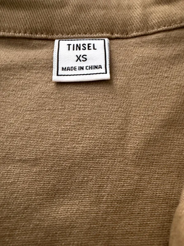 Tinsel Tan Denim Sleeveless Dress Collared Button Front Pockets XS - Image 3
