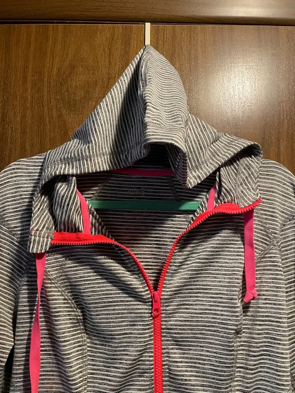 lukka Gray Striped Hooded Utility Jacket with Pink Trim - Image 6