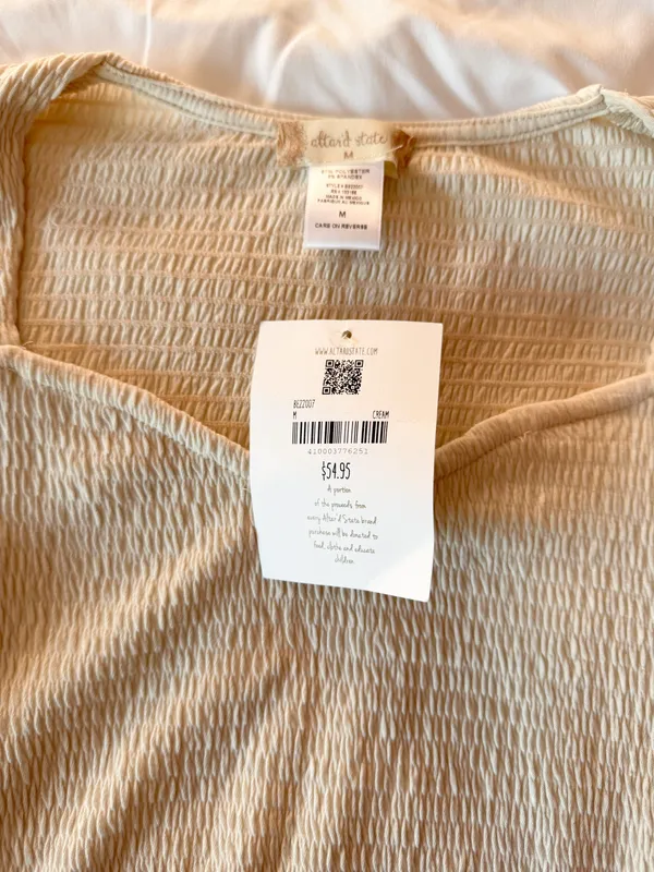 Altar’d State Cream Puff Sleeve Smocked Top Size Medium - Image 3