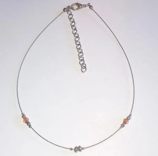 Silver Tone Amber Beads Dainty Beaded Boho Necklace - Image 2
