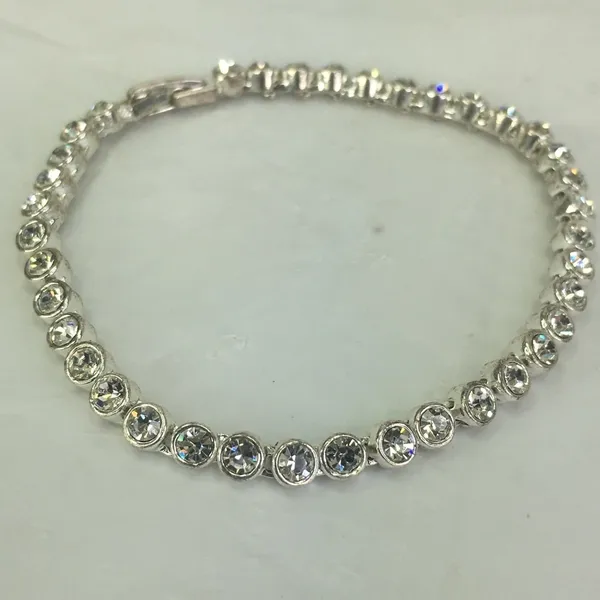 Cubic zirconia tennis bracelet silver tone 7.25” long - Image 2