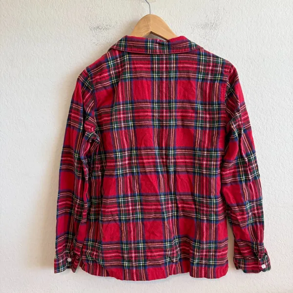 L.L. BEAN Vintage Red Plaid Flannel Cotton Pajama Long Sleeve Shirt Womens Small - Image 2