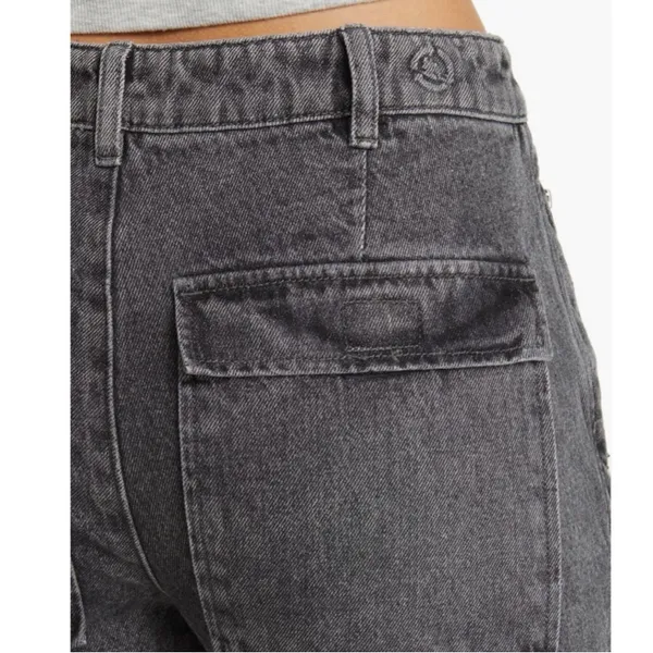 NWOT PTCL High Waist Wide Leg Cargo Jeans in Black Wash SZ-23 - Image 5