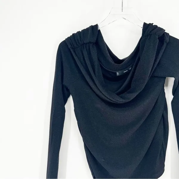 Mango Glitter Off Shoulder Long Sleeve Top Women's Size XL Black/SilverParty Y2K - Image 4