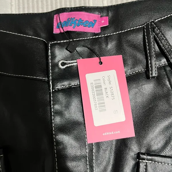 Edikted Black Faux Leather Trousers - Image 3