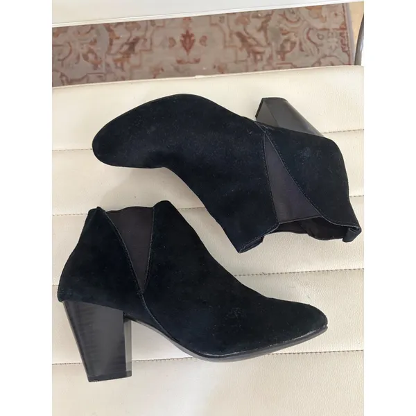 Arizona Jean Co Womens Black Suede Ankle Boots Block Heel Chelsea Booties 19138‎ - Image 4