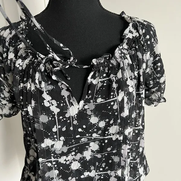 Miley Cyrus Max Azria Tunic Womens Small Black White Drawstring Georgette Sheer - Image 4