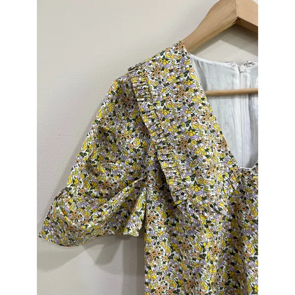 Anthropologie Floral Mini Dress‎ Peter Pan Collar Cottagecore Sz 8 - Image 6