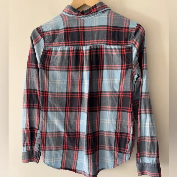 Old Navy‎ Blue and Red 100% Cotton Plaid Flannel Long Sleeve Shirt - Image 5