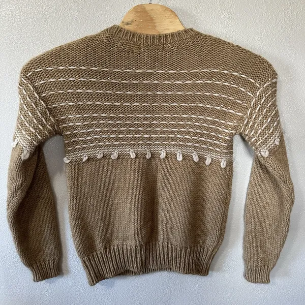 Anthropologie Elsamanda Alpaca Wool Blend‎ Beige White Crew Neck Sweater Medium - Image 3