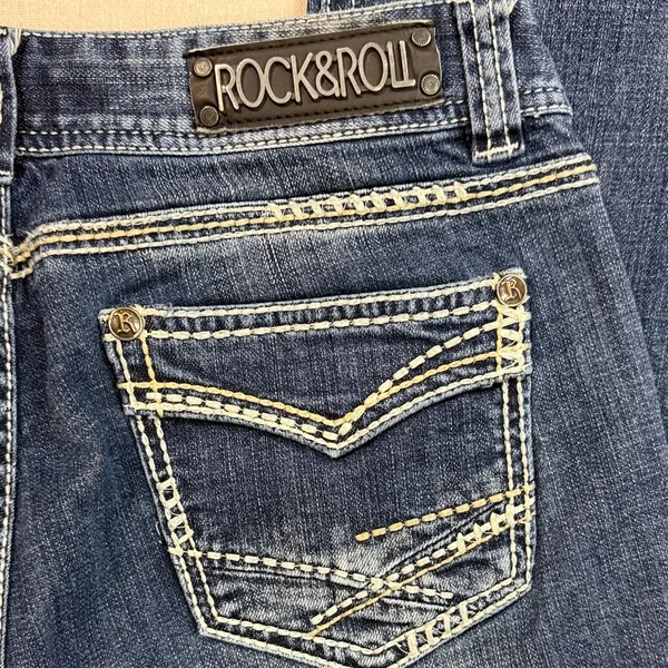 Rock & Roll Women's Dark Blue Boot Cut Jeans Size 31 - Image 3