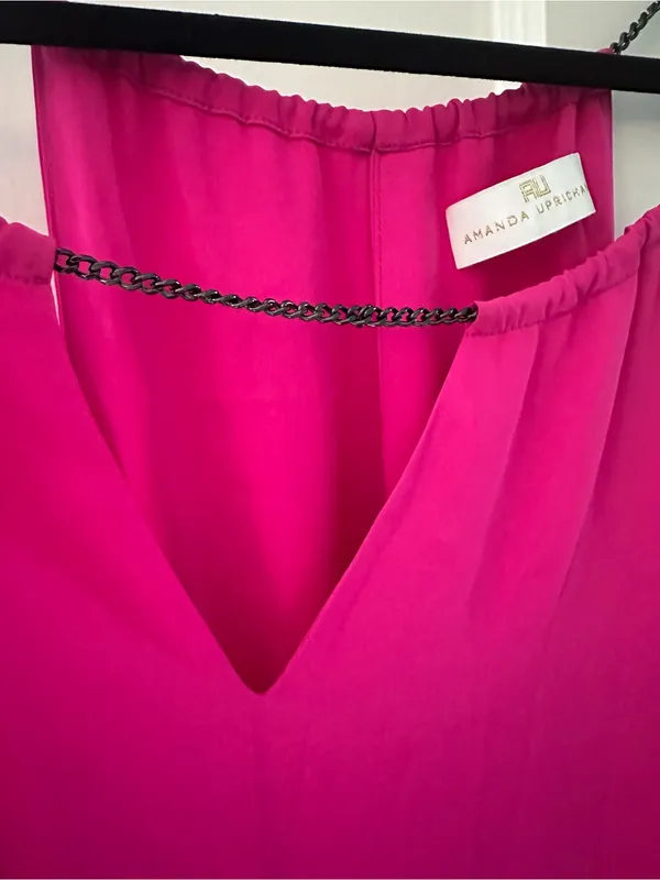 Amanda Uprichard nwt hot pink dress drop waist lined chain halter ruffle MEDIUM - Image 9