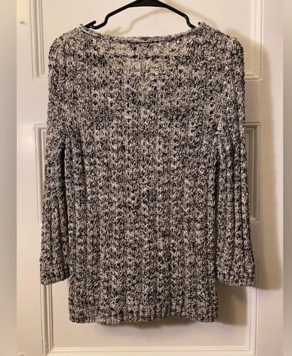 ST. JOHN SPORT Keyhole Front 3/4 Sleeve Open Knit Sweater Gray Sz Medium - Image 5