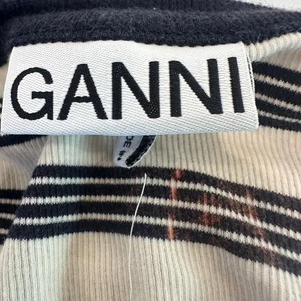 Ganni Blue White Striped T-Shirt Dress SMALL Ruched Knit Designer $325 Flaw - Image 8