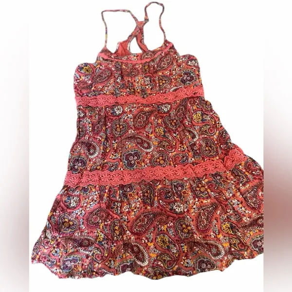 Hollister Paisley Boho Racerback Sundress Medium Lace Trim Mini - Image 5