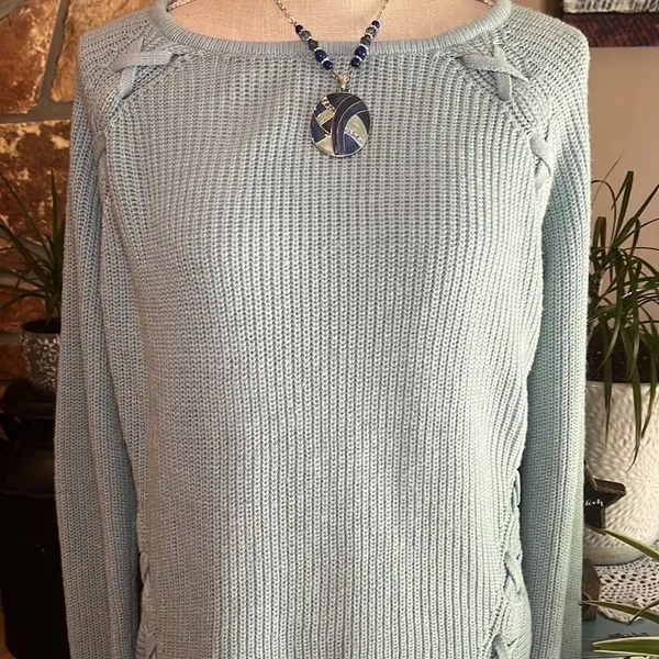 Ana Crewneck Sweater Criss-Cross Sleeve Detail Size XL Light Blue - Image 7