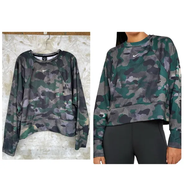 Nike Rebel Camo Dri-fit Crop Jersey Sweatshirt Camouflage Women’s Size XL - Image 2