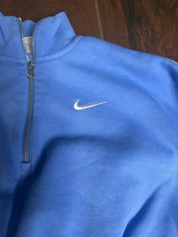 Nike Cropped Quarter Zip Sweatshirt Blue Pullover Swoosh Cozy Athleisure Small - Image 2