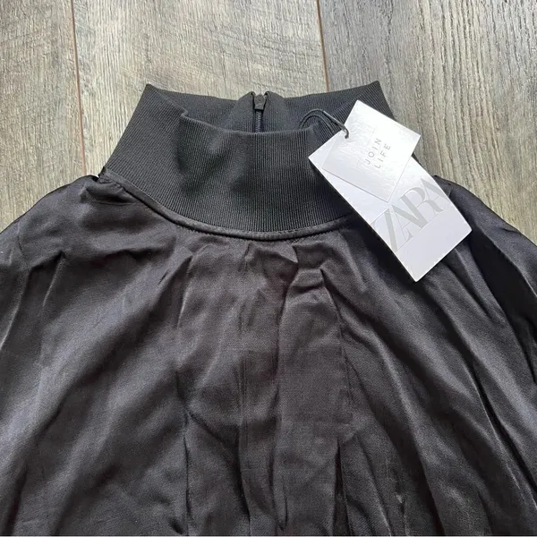 NWT Zara Black Satin Effect Long Sleeve Mock Neck Top Size XS Zipper Turtleneck - Image 12