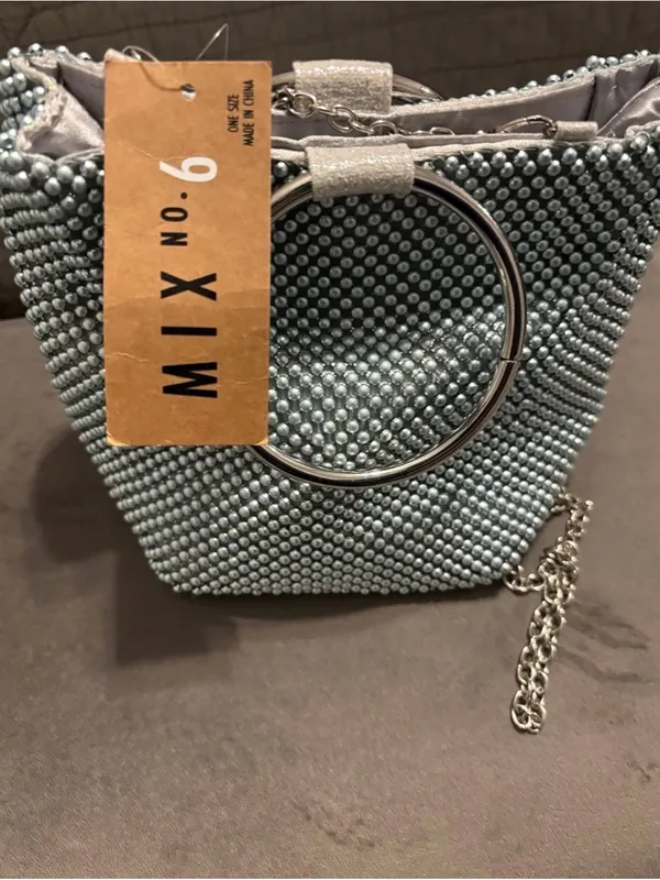 Mix No. 6 Pale Blue Beaded Ring-Handle Wristlet - Image 7