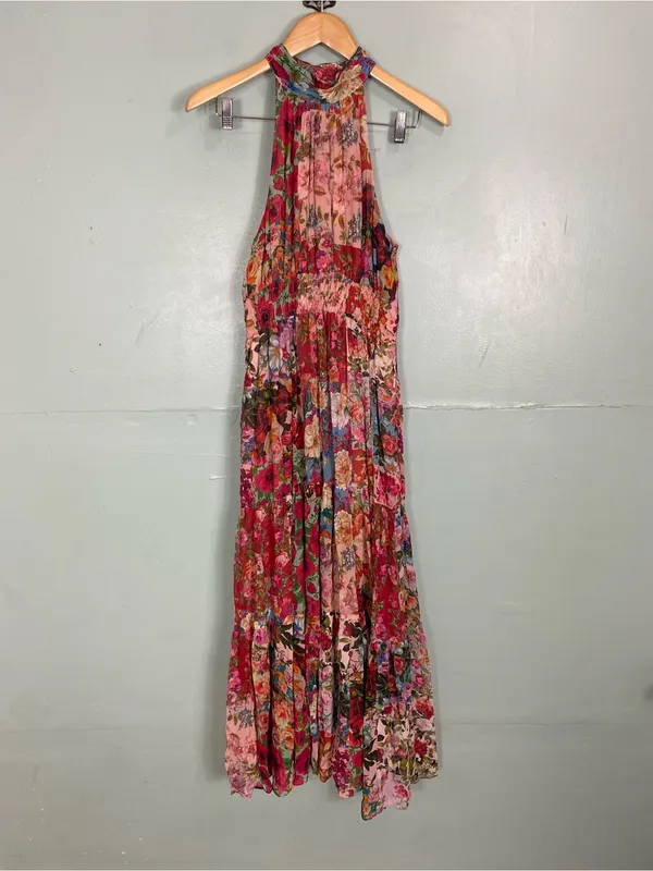 Anthropologie Floral Halter Tiered Maxi Dress in Pink and Red - Image 2