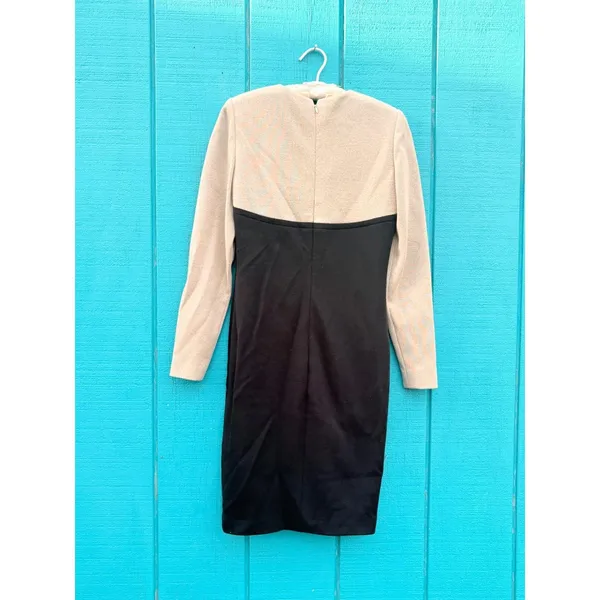 Vintage Bill‎ Blass Colorblock Sheath Dress Tan Black Long Sleeve Quiet Luxury - Image 2