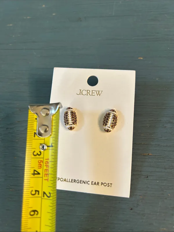 J. Crew Gold and Brown Football Crystal Stud Earrings - New $39.50 - Image 3