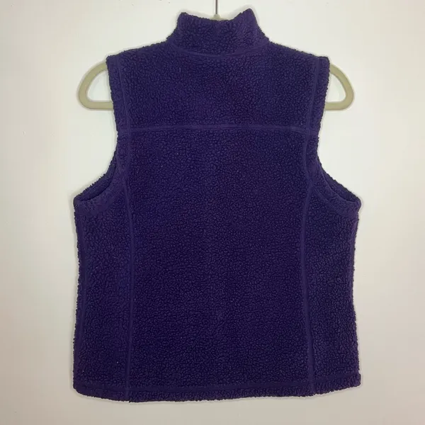 LL Bean Purple Sherpa Vest Embroidered Trim - Image 2