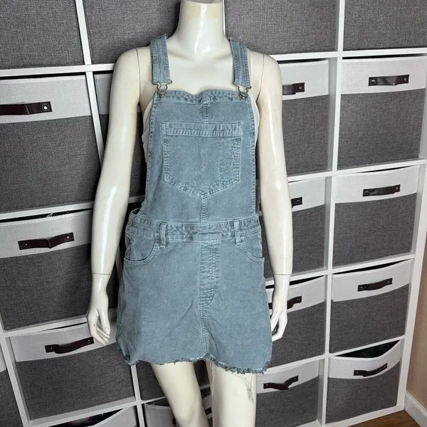 American Eagle Outfitters Corduroy Raw Hem Overall Dress In Jade Size Medium - Image 13