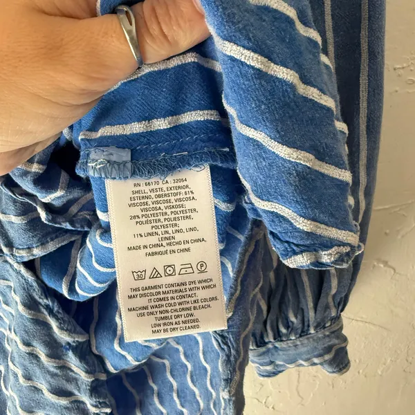 Anthropologie Size 8 Medium Blue Striped Viscose‎ Linen Blend Button Up Long Slv - Image 8