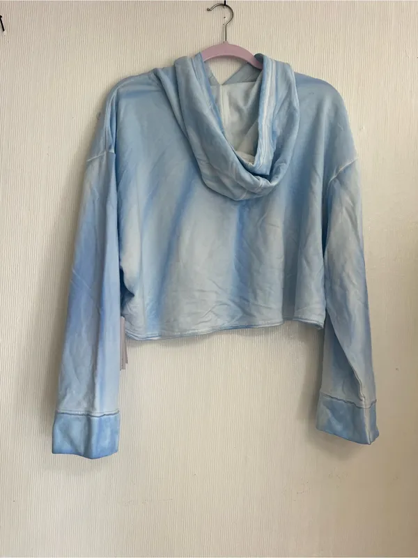 Nike yoga Light Blue Cropped Tie-Dye Hoodie - Image 3