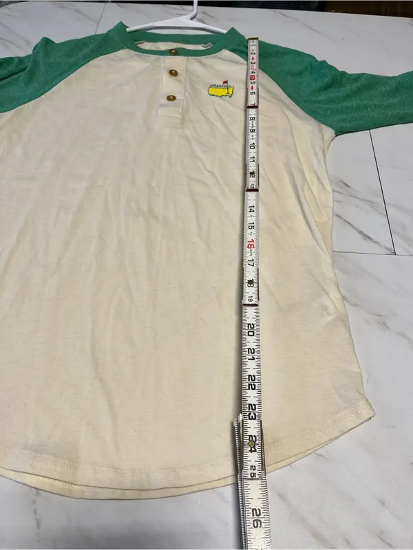Masters Authentic by Red Jacket Logo Raglan Tshirt with front buttons size Small Green - Image 7